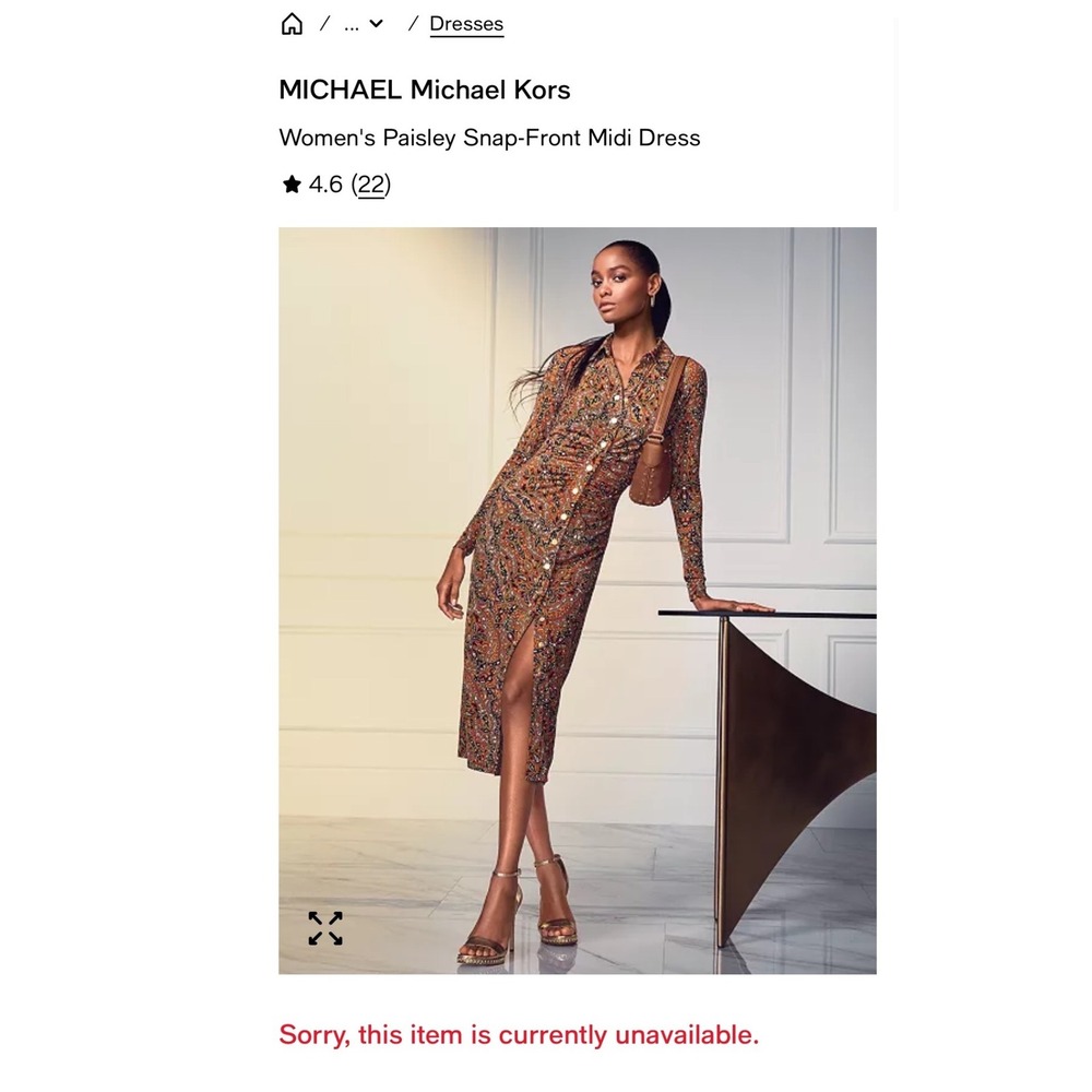 Michael Kors Paisley Regency Dress Sz-XS Orange Stretchy Midi Witchy Whimsygoth